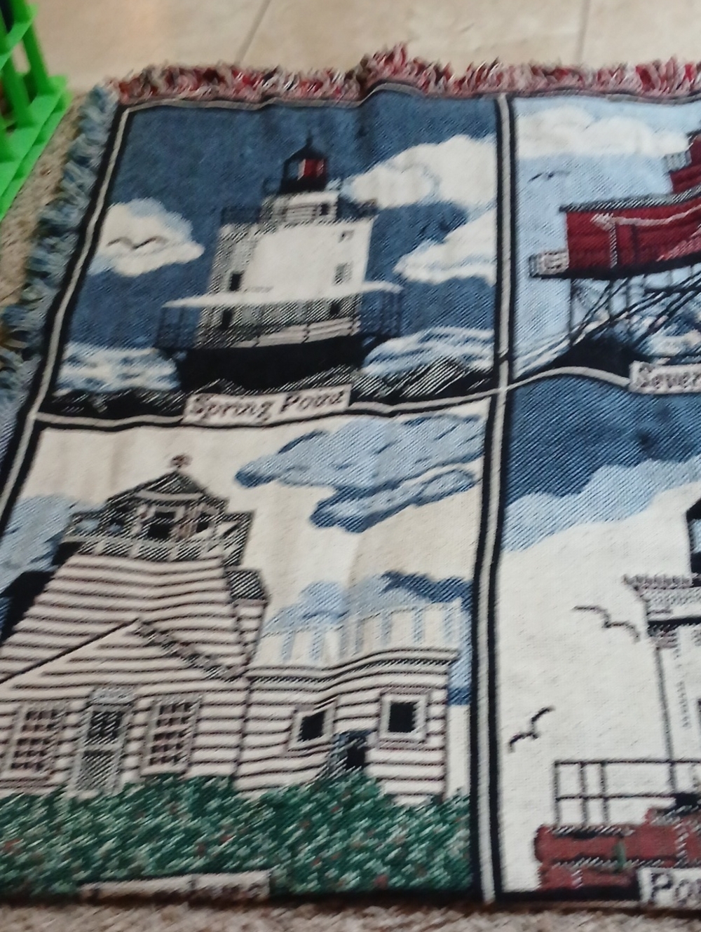 Nautical Lighthouse Tapestry Throw - Blue & White
